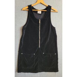 Vintage Y2K 90s Black Velour Jumper Dress with Pockets Small